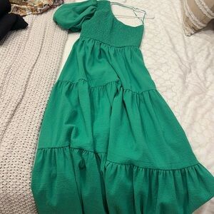 One shoulder green maxi dresss